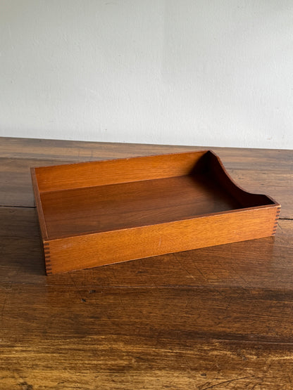 Vintage Wood Letter Tray - Wooden Desk Paper Organizer
