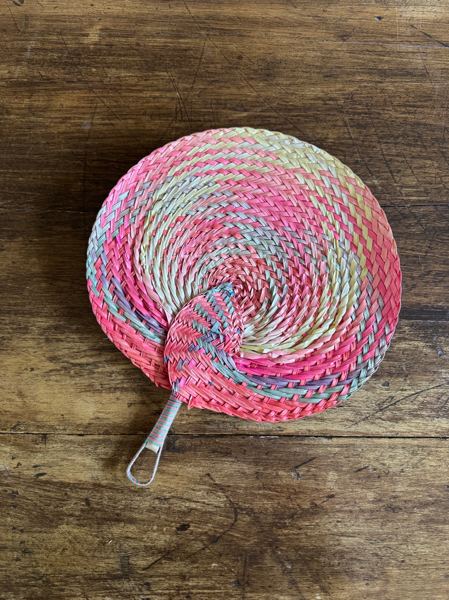 Vintage Colourful Woven Hand Fan Wall Decor - Handheld Boho Fan