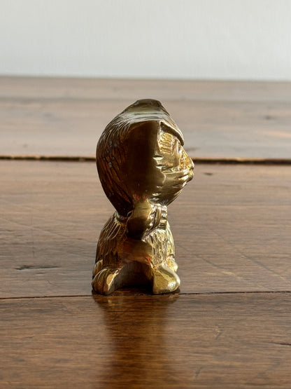 Vintage Brass Cartoon Cat Figurine - Cat with Bow Decor