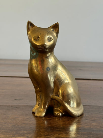 Vintage Brass Sitting Cat Statue Figurine