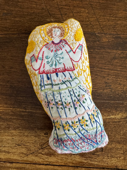 Vintage Hand Crafted Stitched Angel Plush Toy with Colourful Embroidery