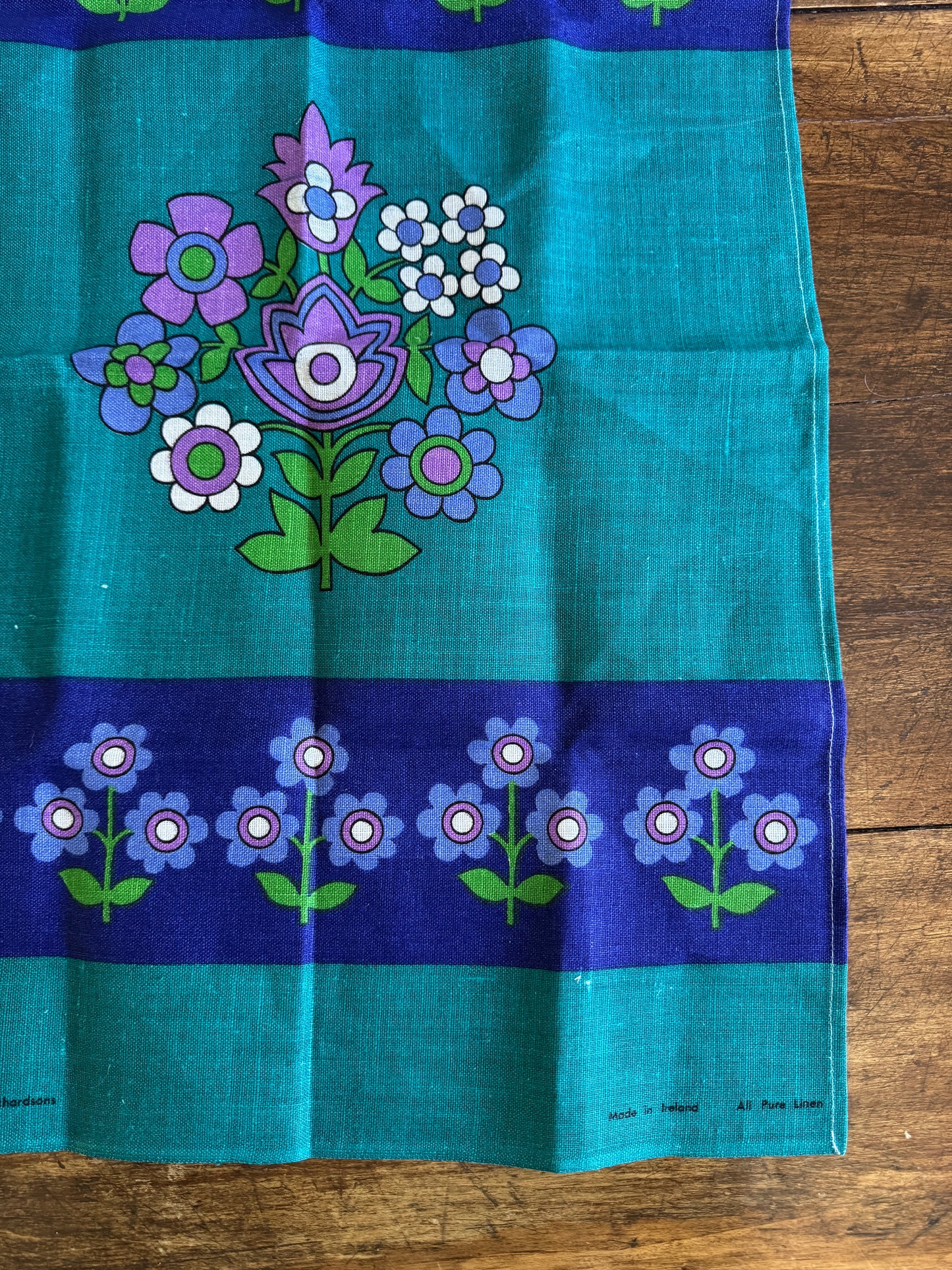 Purple Flower Linen Kitchen Cloth Designed by Leslie Jones for Richardsons - Made in Ireland