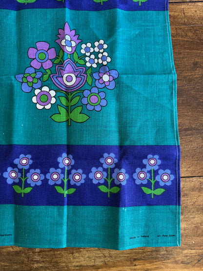 Purple Flower Linen Kitchen Cloth Designed by Leslie Jones for Richardsons - Made in Ireland