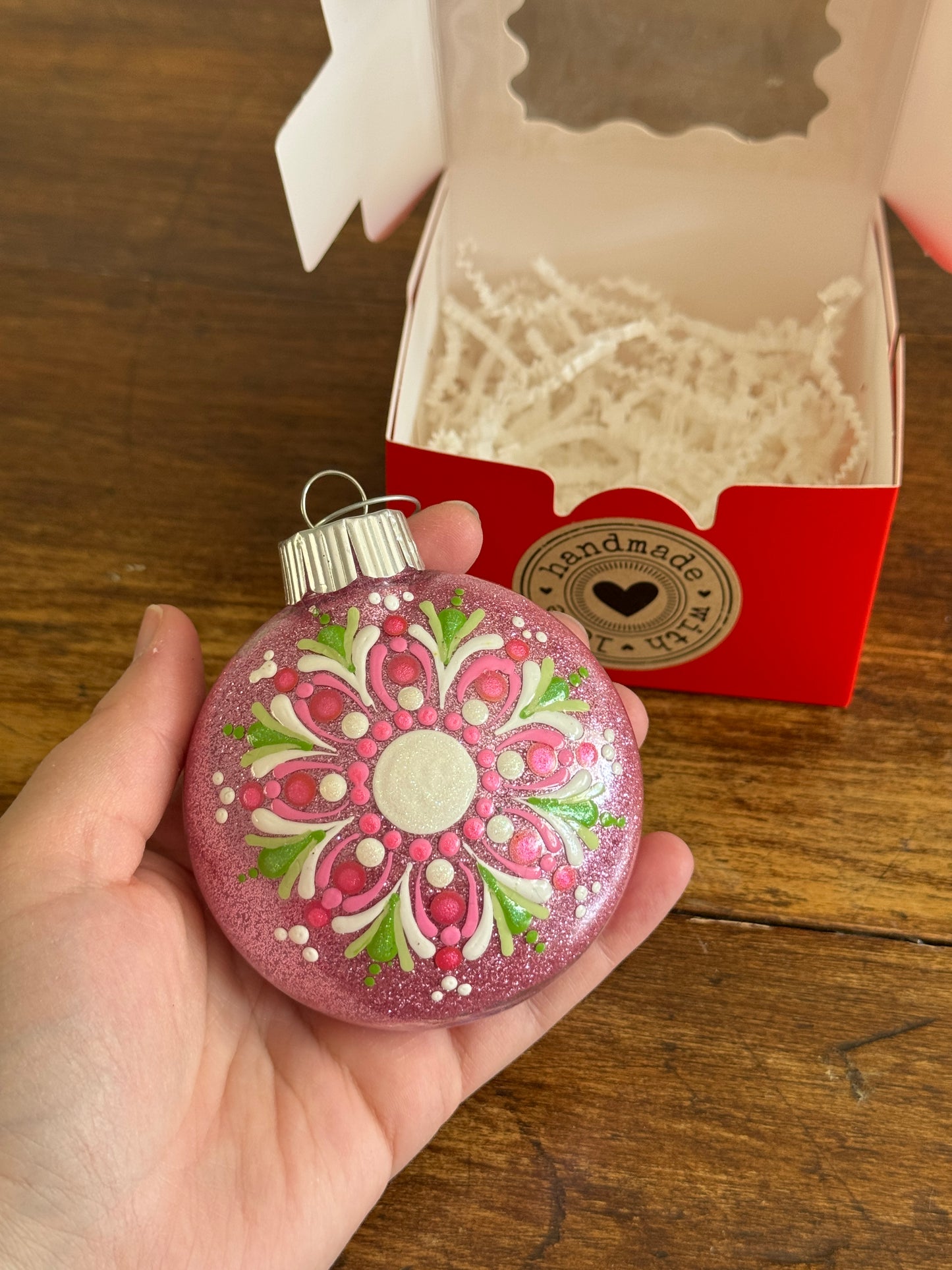 Modern Hand Painted Plastic Ornament with Dotted Paint Design In Gift Box