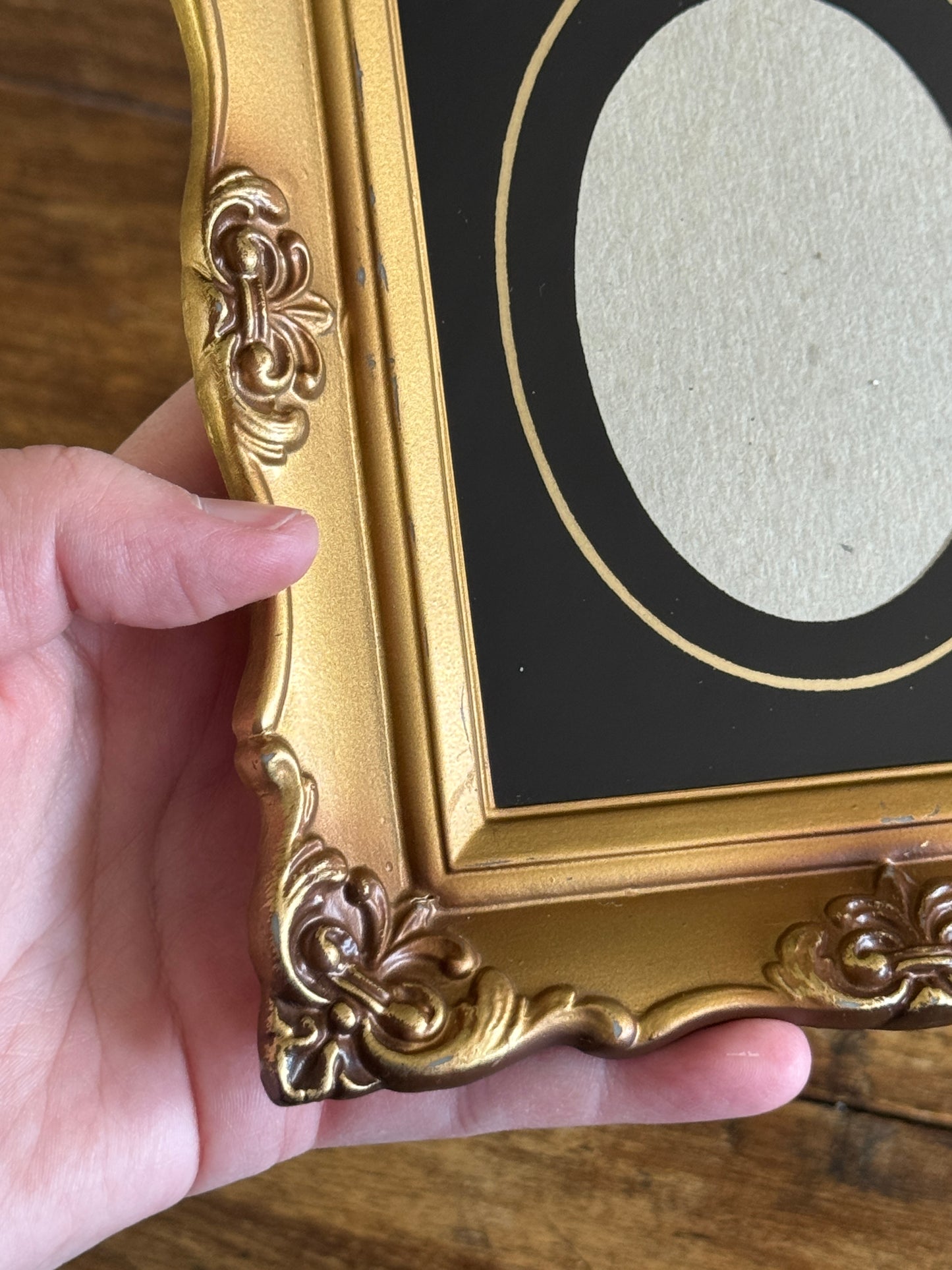 Vintage Resin Ornate Photo Frame with Painted Glass Matte - Made in USA