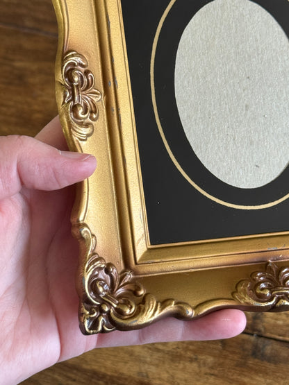 Vintage Resin Ornate Photo Frame with Painted Glass Matte - Made in USA