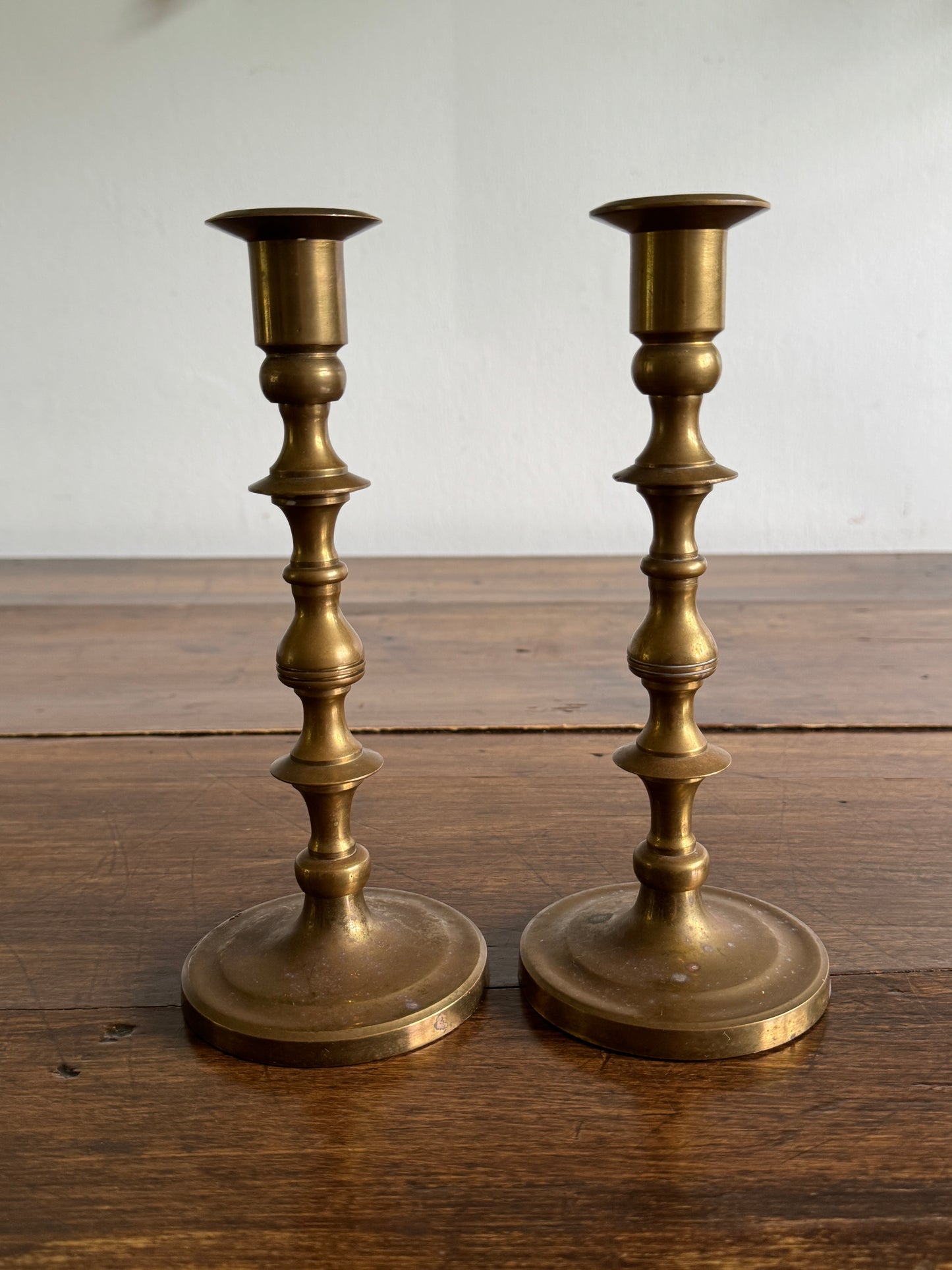 Vintage Heavy Brass Candleholder Pair with Rounded Bases
