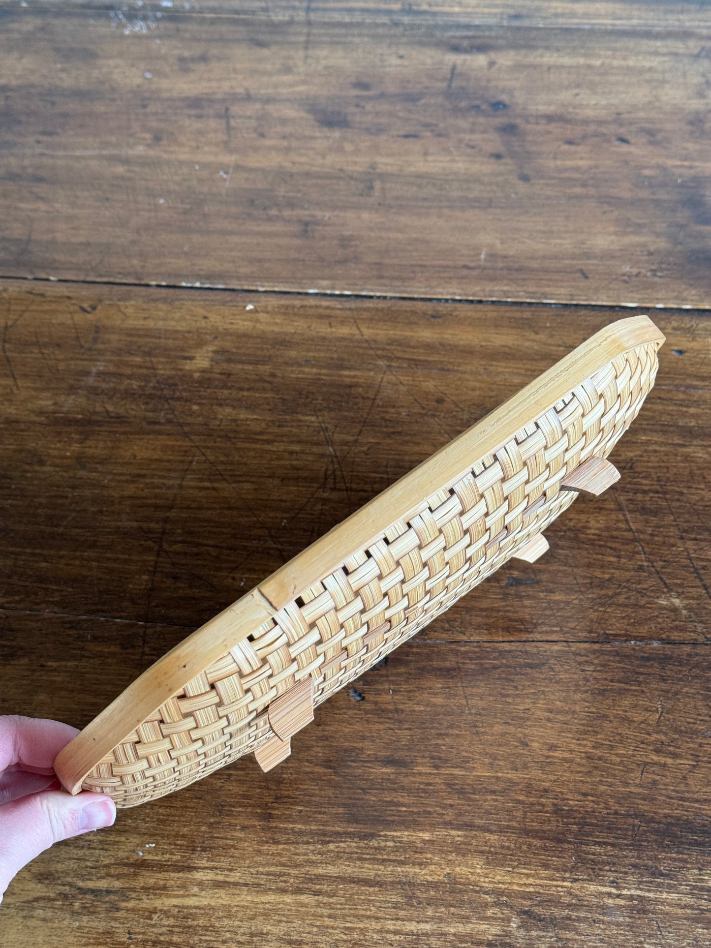 Woven Wicker Basket with Clipped Corners and Small Raised Feet