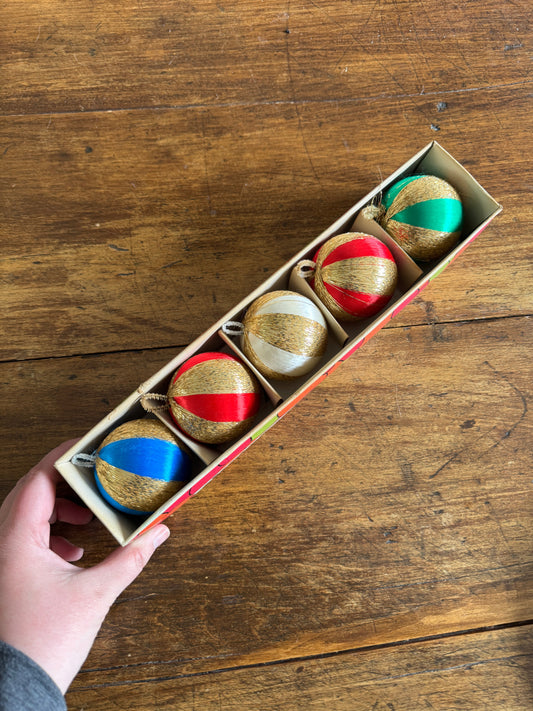 Vintage Japan String Ball Christmas Ornaments in Box
