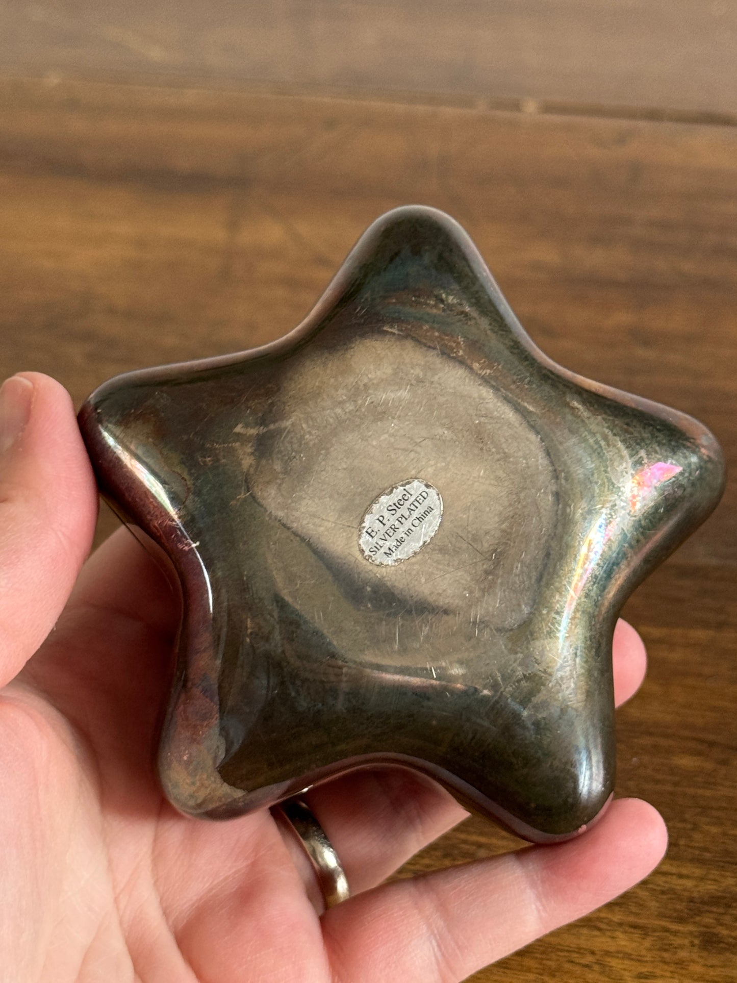 Vintage Silver Plated Star Trinket Box Holder with Lid and Felt Inside