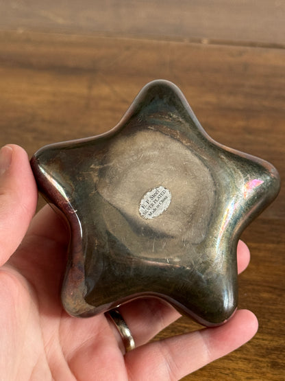 Vintage Silver Plated Star Trinket Box Holder with Lid and Felt Inside