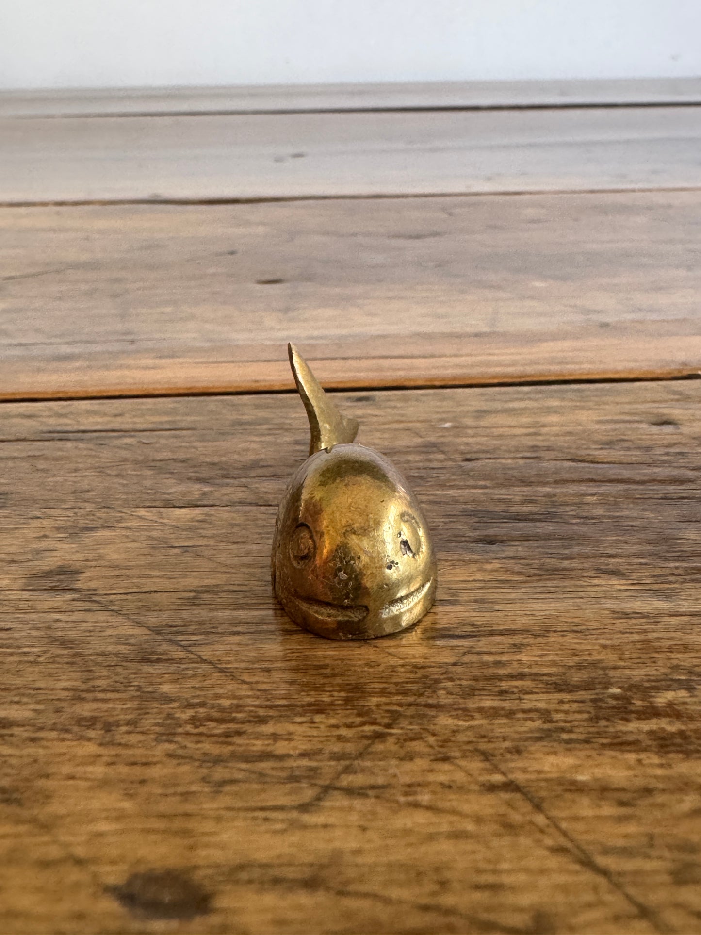 Vintage Miniature Brass Whale Trinket Shelf Figurine