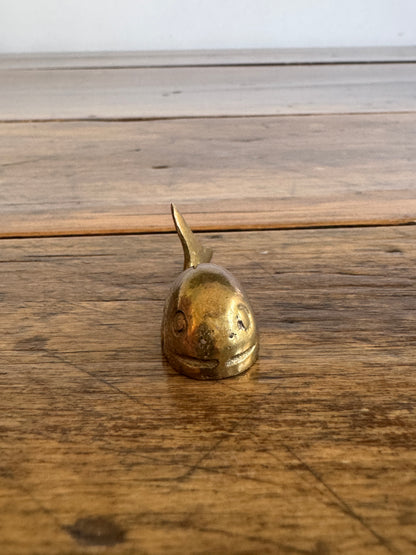 Vintage Miniature Brass Whale Trinket Shelf Figurine
