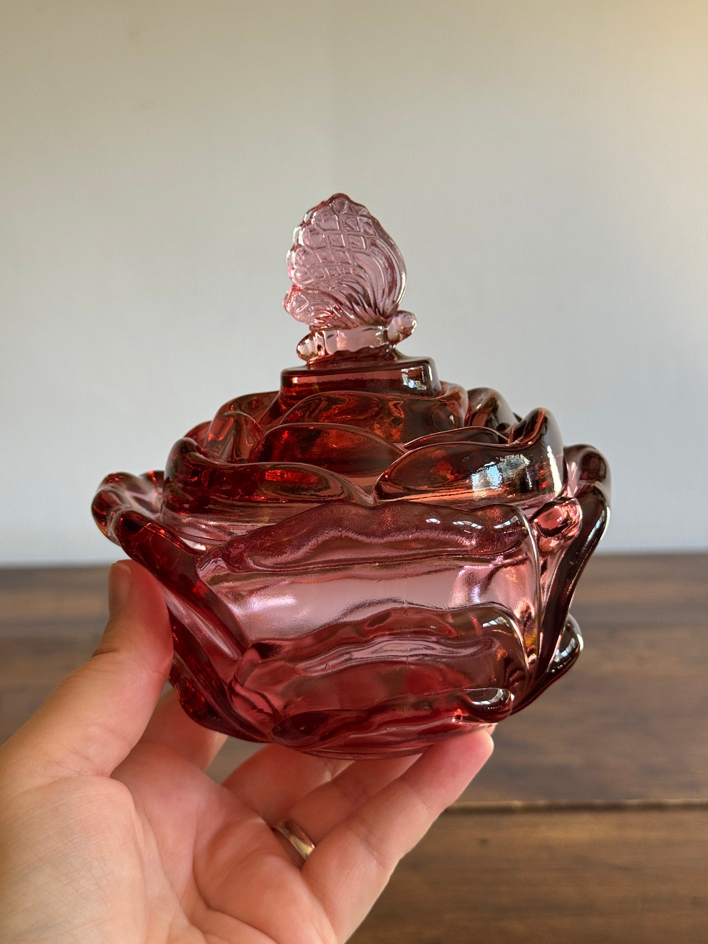 Vintage Fenton Pink Dusty Rose Butterfly Trinket Dish with Lid