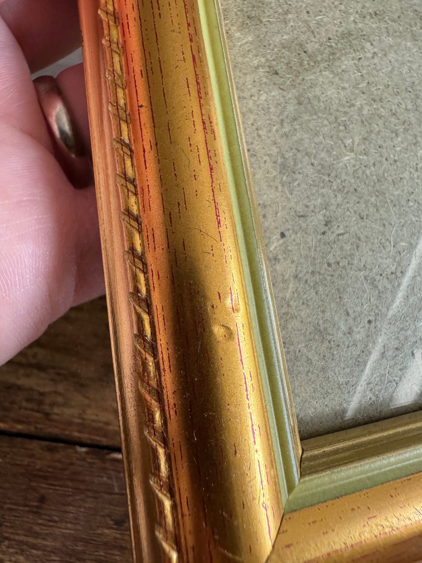 Small Gold Tone Frame with Light Green Edge Detailing 4x6 Photo