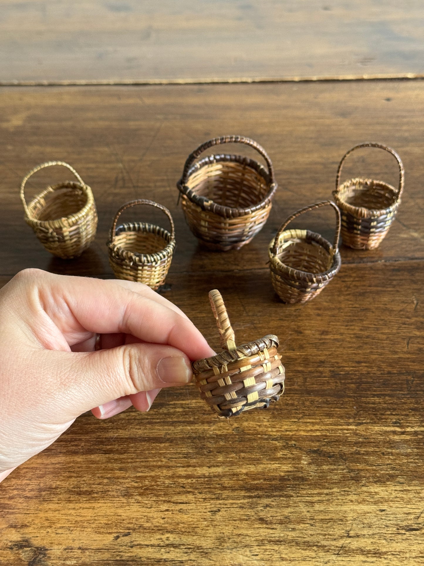Mixed Lot of Six Doll House Baskets - Miniature Handled Baskets