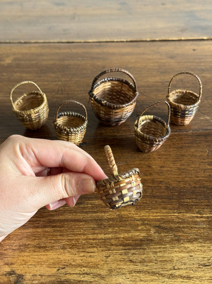 Mixed Lot of Six Doll House Baskets - Miniature Handled Baskets