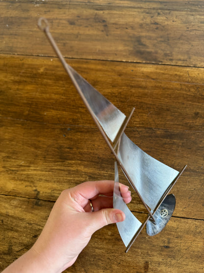 Vintage Brutalist Style Sailboat Metalwork Wall Art - Made in Canada