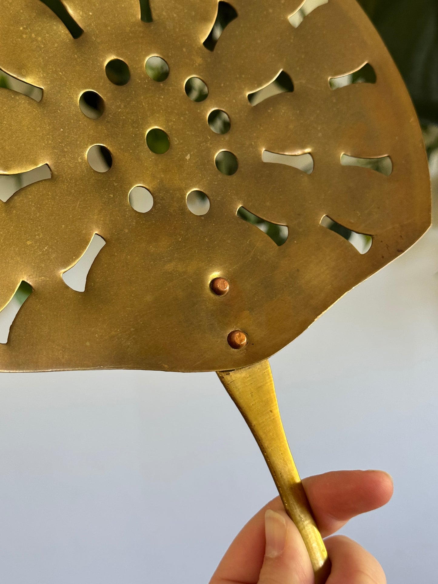Vintage XL Brass Strainer - Large Wall Hanging Kitchen Utensil