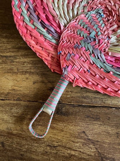 Vintage Colourful Woven Hand Fan Wall Decor - Handheld Boho Fan