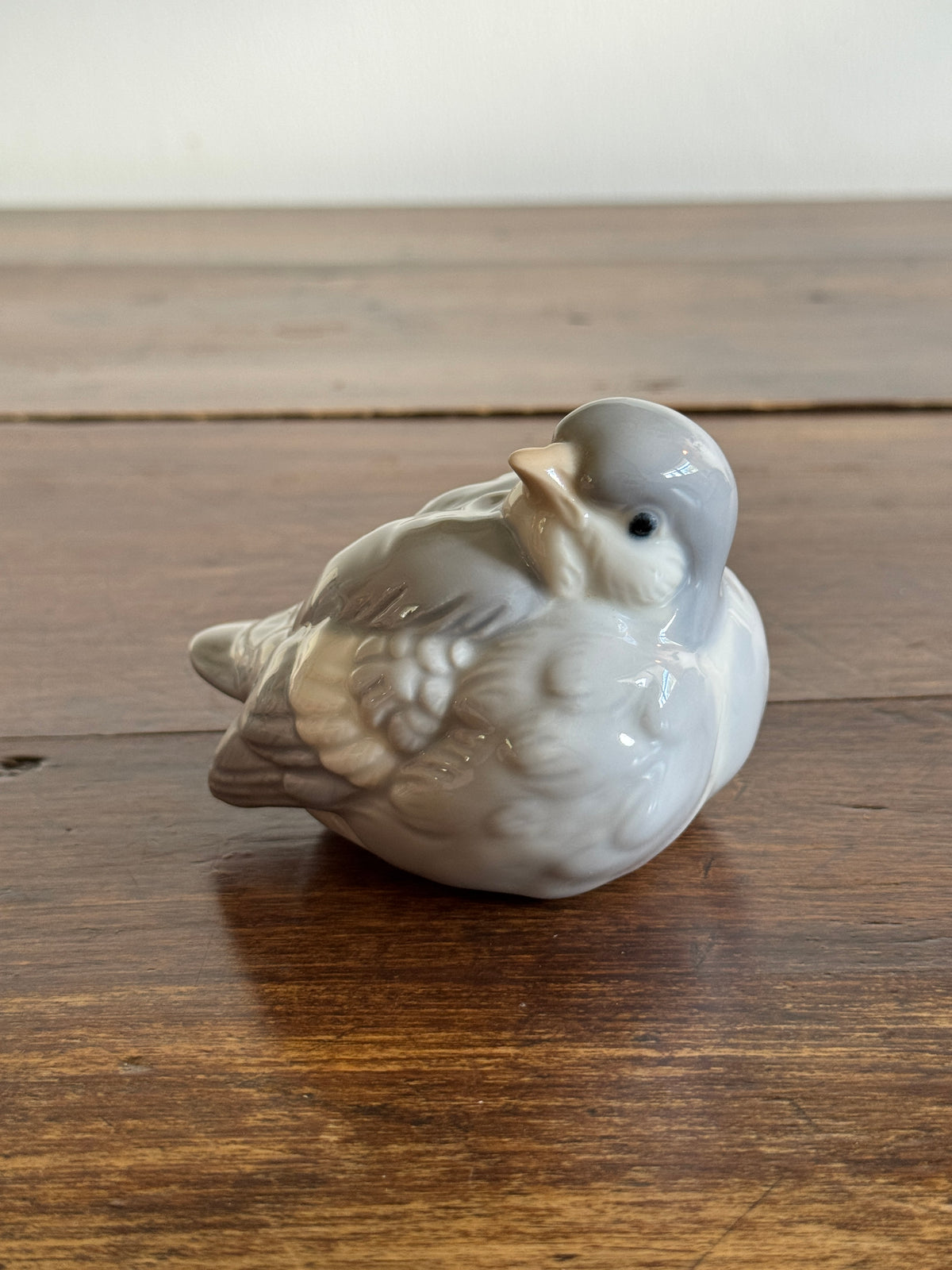 Chubby Ceramic Bird Figurine with Light Blue/Grey and White Colouring