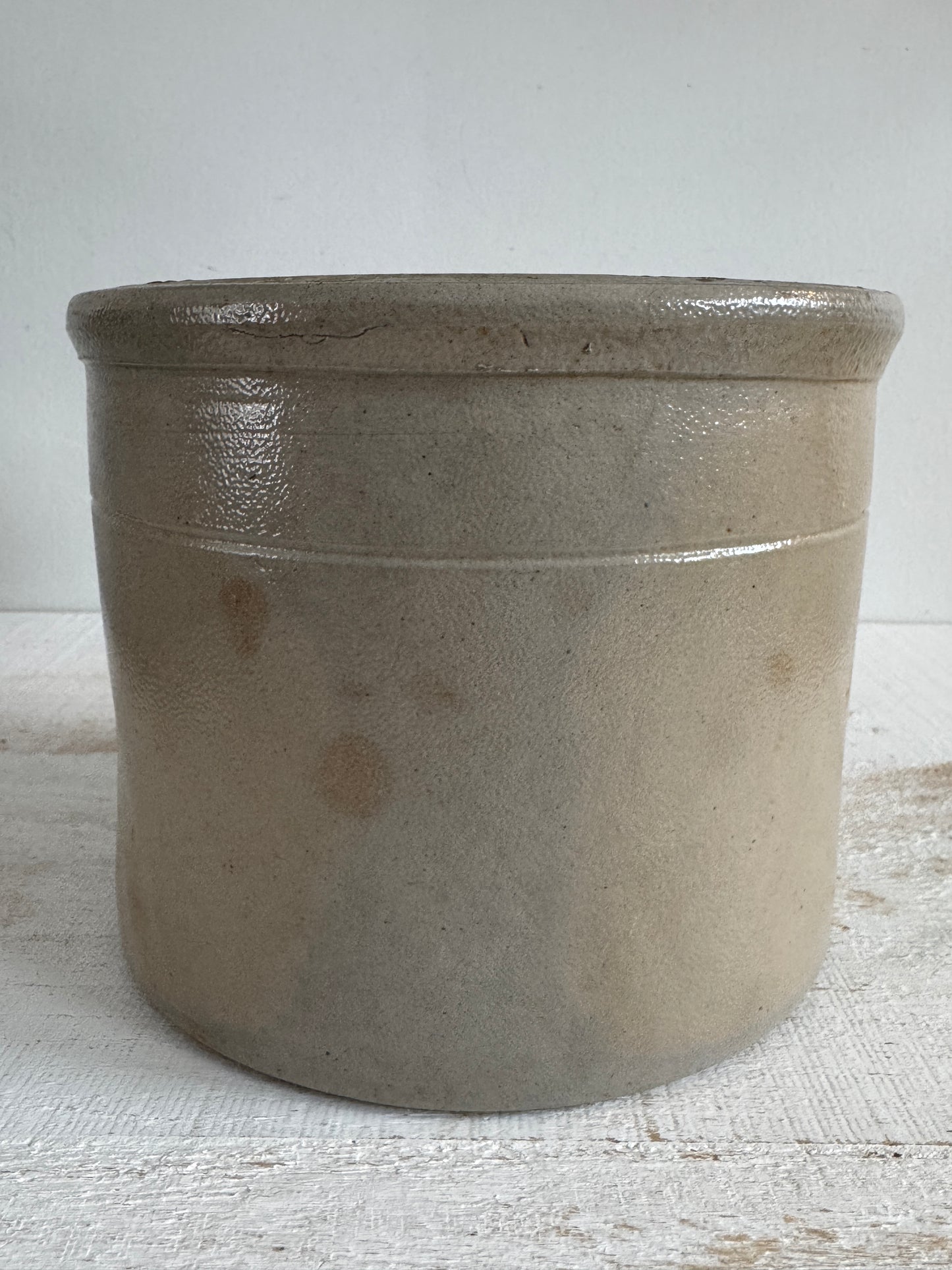 Vintage Grey/Tan Pottery Crock with Large Opening