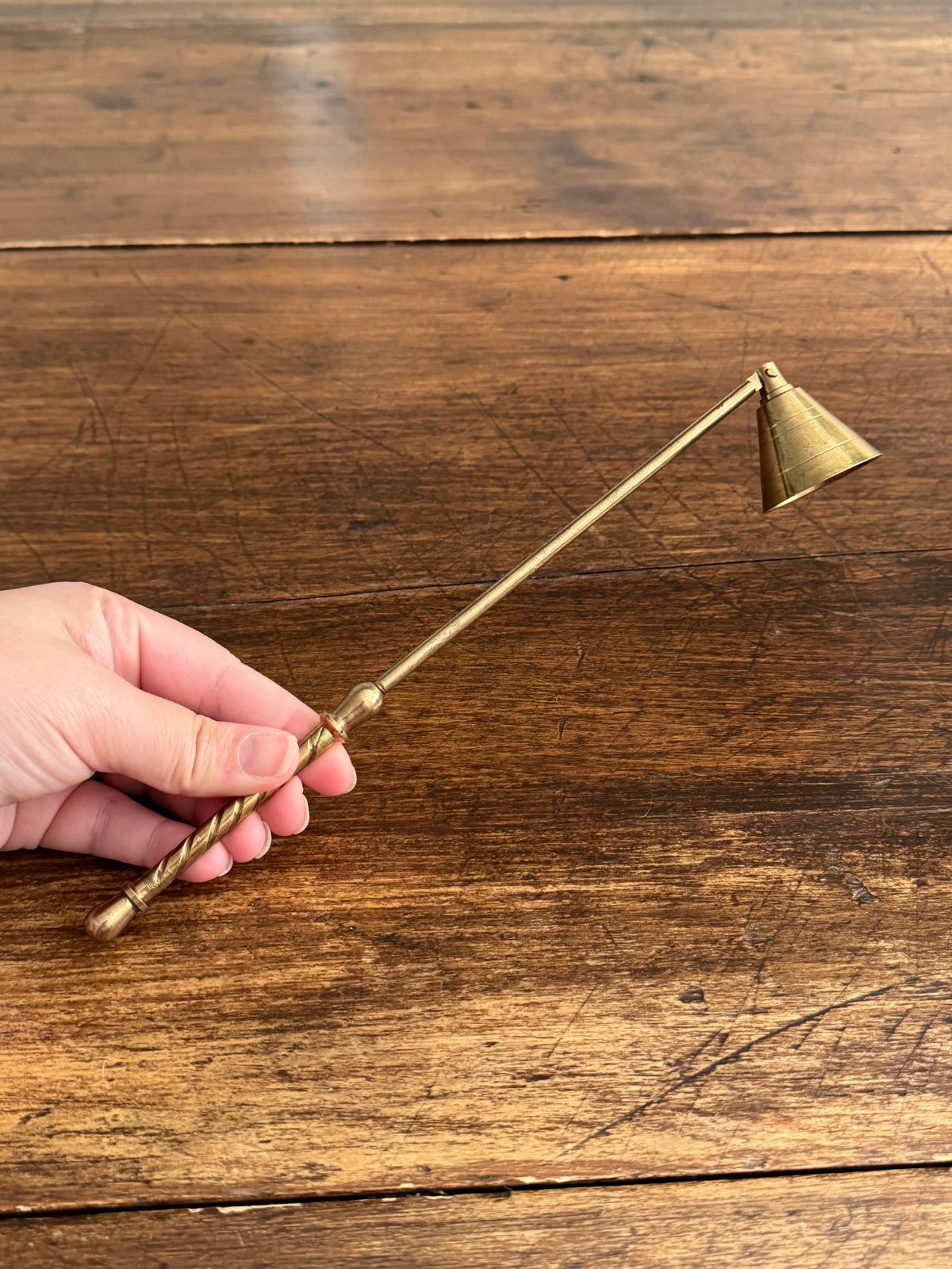 Vintage Brass Candle Snuffer with Thicker Swirled Handle