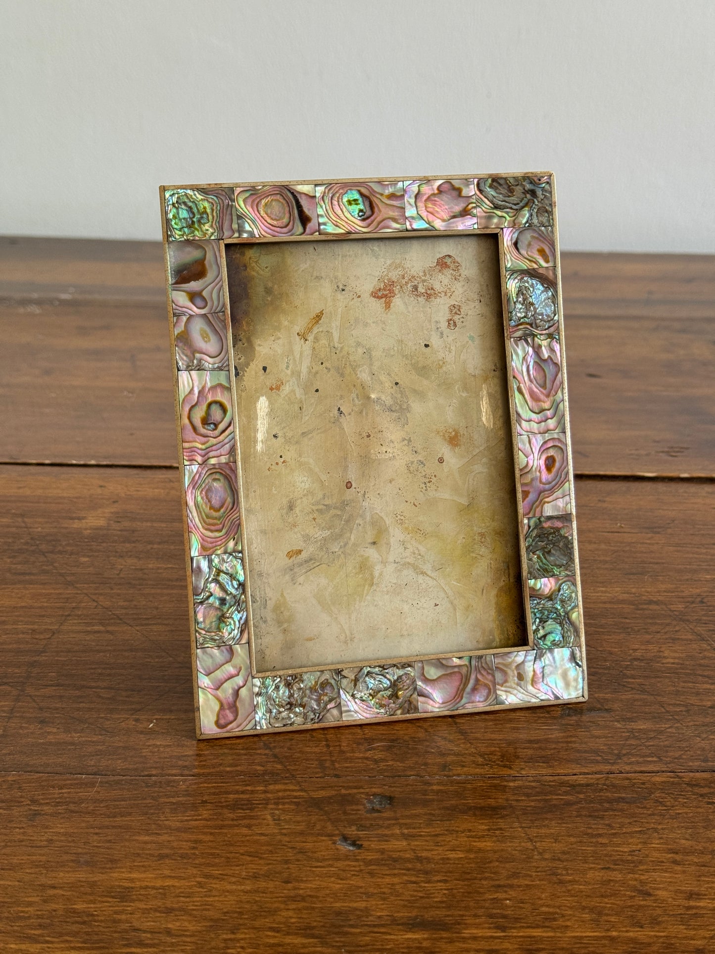 Vintage Abalone Shell In Lay Frame with Silver Tone Metal - Made in Mexico