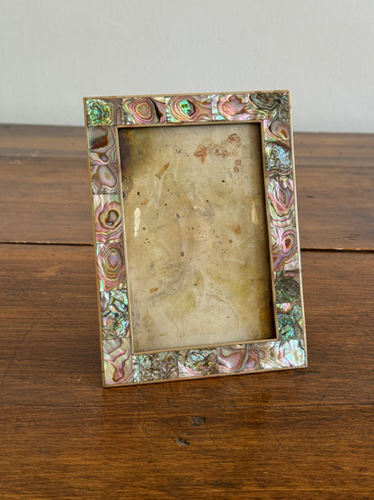 Vintage Abalone Shell In Lay Frame with Silver Tone Metal - Made in Mexico