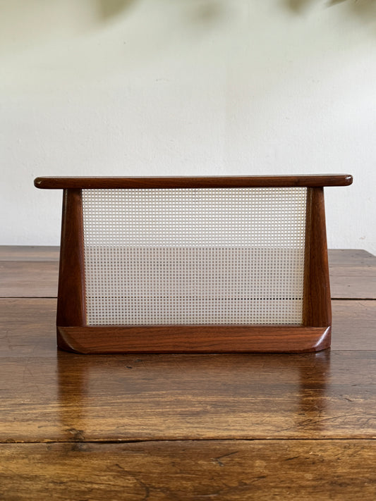 Vintage Wood and Plastic Mesh Earring Stand - Vintage Jewelry Holder Screen on Wooden Display