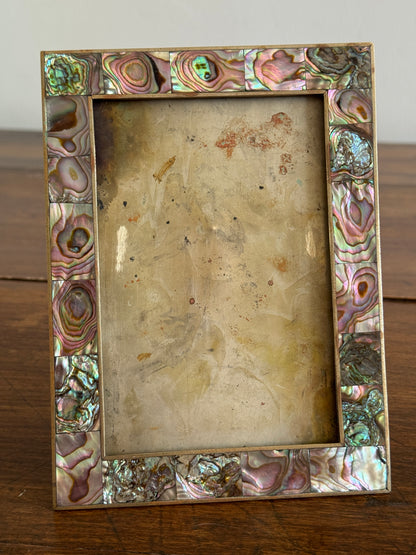 Vintage Abalone Shell In Lay Frame with Silver Tone Metal - Made in Mexico