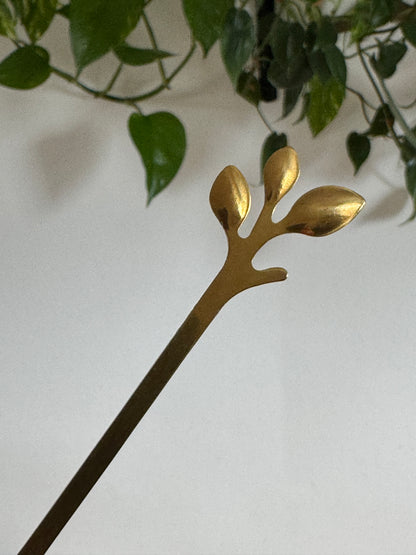 Set of Four Miniature Brass Leaf Spoons - Condiment Spoons