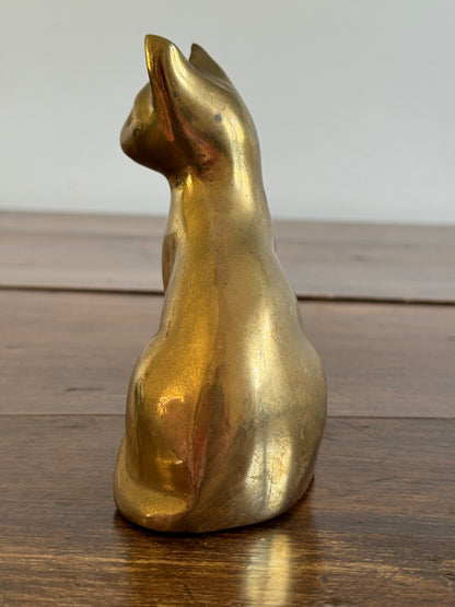 Vintage Brass Sitting Cat Statue Figurine