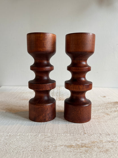Vintage Turned Wood Candlestick Holders by Baribocraft Canada