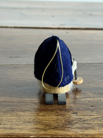Skier Mini Wood Figurine with Bright Red Nose and Blue Hat