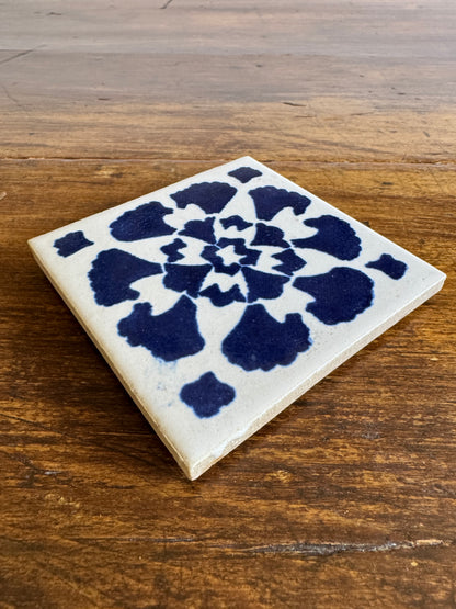 Small Blue and White Tile Trivet with Plastic Feet