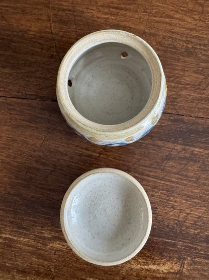 Small Pottery Garlic Keeper Jar with Lid and Air Holes at Base