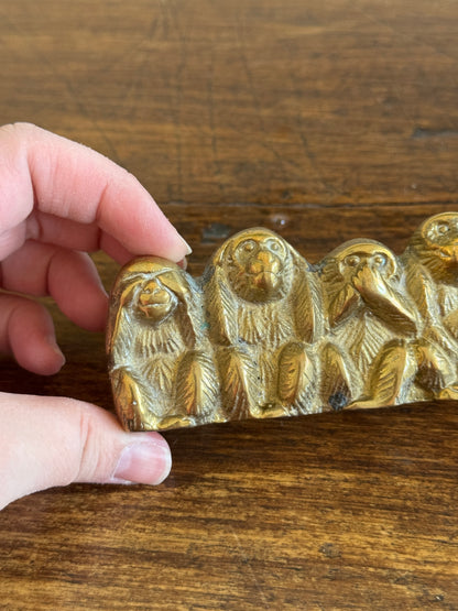 Vintage Brass Wise Monkey Figurine - See, Hear, Speak and Do No Evil Monkeys