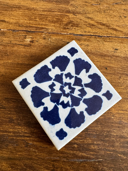 Small Blue and White Tile Trivet with Plastic Feet