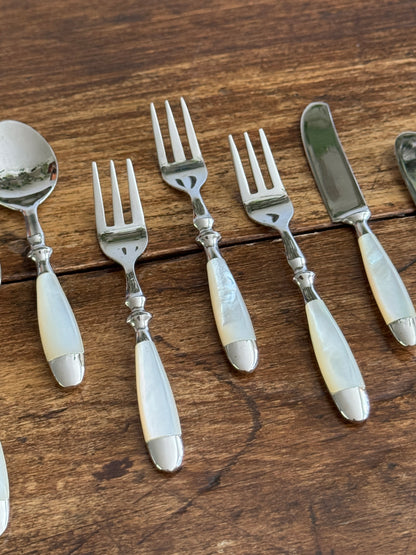 Mini Appetizer Cutlery - Spoon, Forks and Spreaders with Mother Of Pearl Handles
