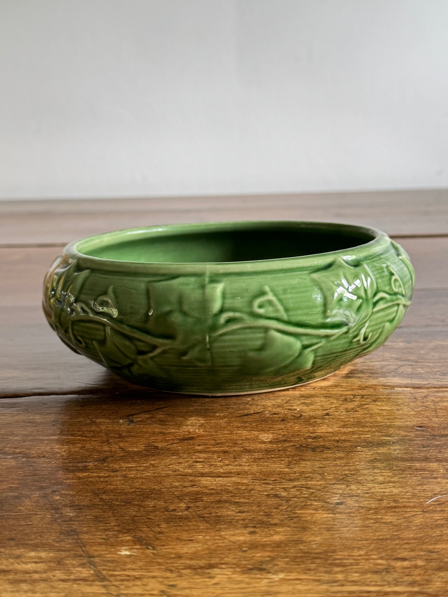 Vintage Shawnee Pottery Shallow Bowl with Ivy Leaf Print