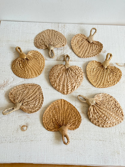 Vintage Lot of Natural Woven Hand Fan Wall Decor - Handheld Boho Mini Fans