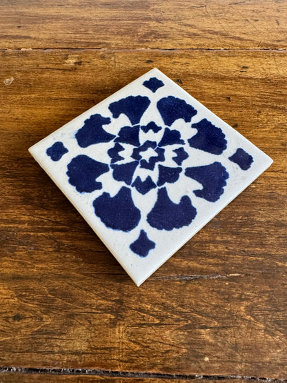 Small Blue and White Tile Trivet with Plastic Feet