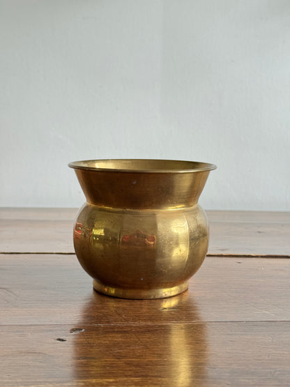 Vintage Small Brass Planter Pot with Ball and Fluted Opening