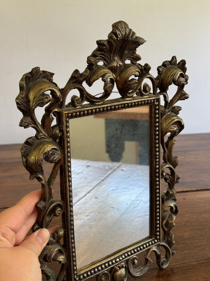 Heavy Cast Metal Ornate Mirror with Foxing