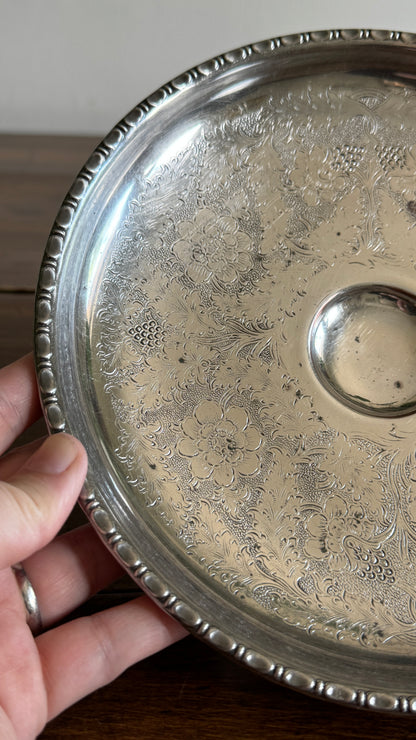 Raised Silver Plated Over Copper Bowl with Etched Detailing