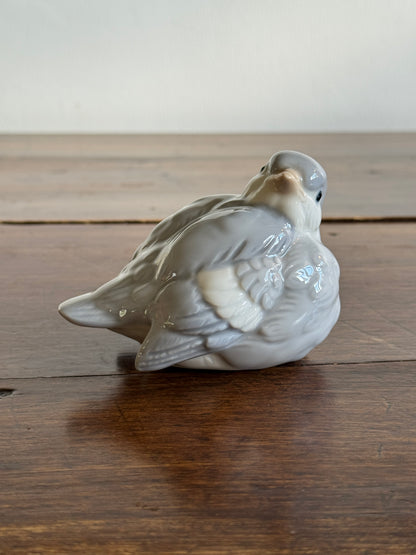 Chubby Ceramic Bird Figurine with Light Blue/Grey and White Colouring