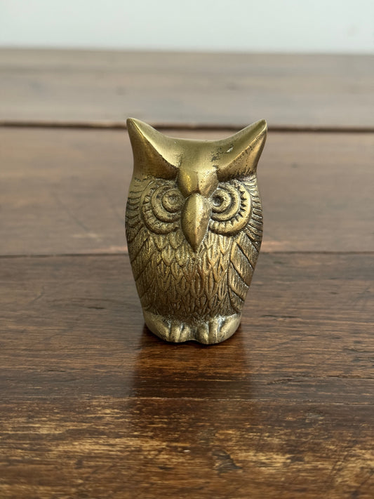 Chubby Brass Owl - Small Rounded Brass Owl Figurine