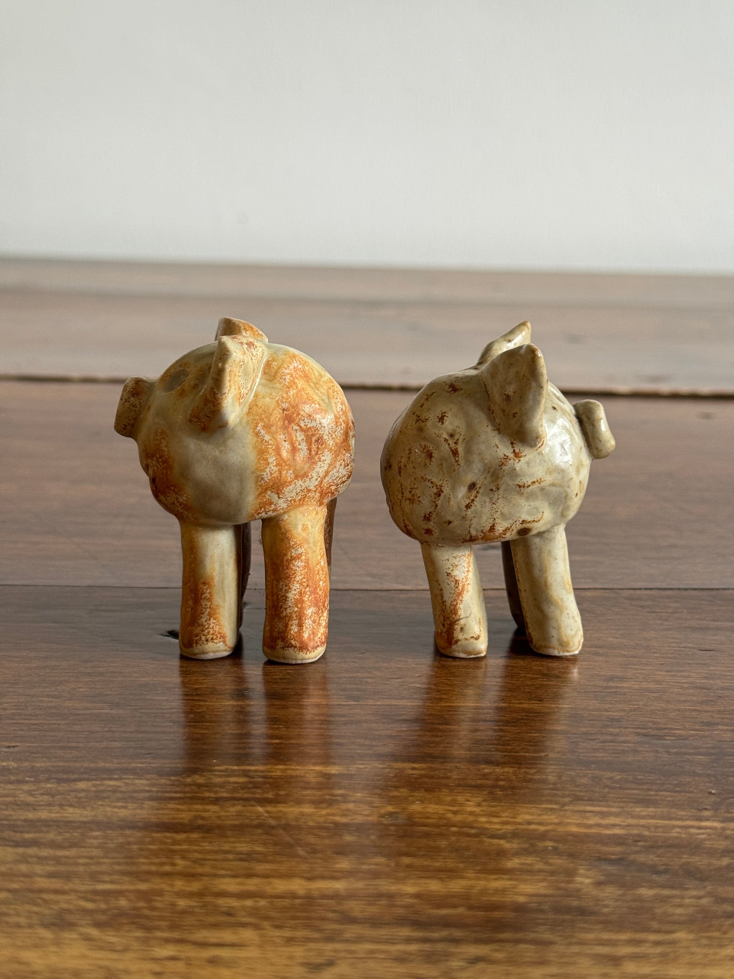 Set of Two Organic Pottery Pigs - Small Pig Figurines