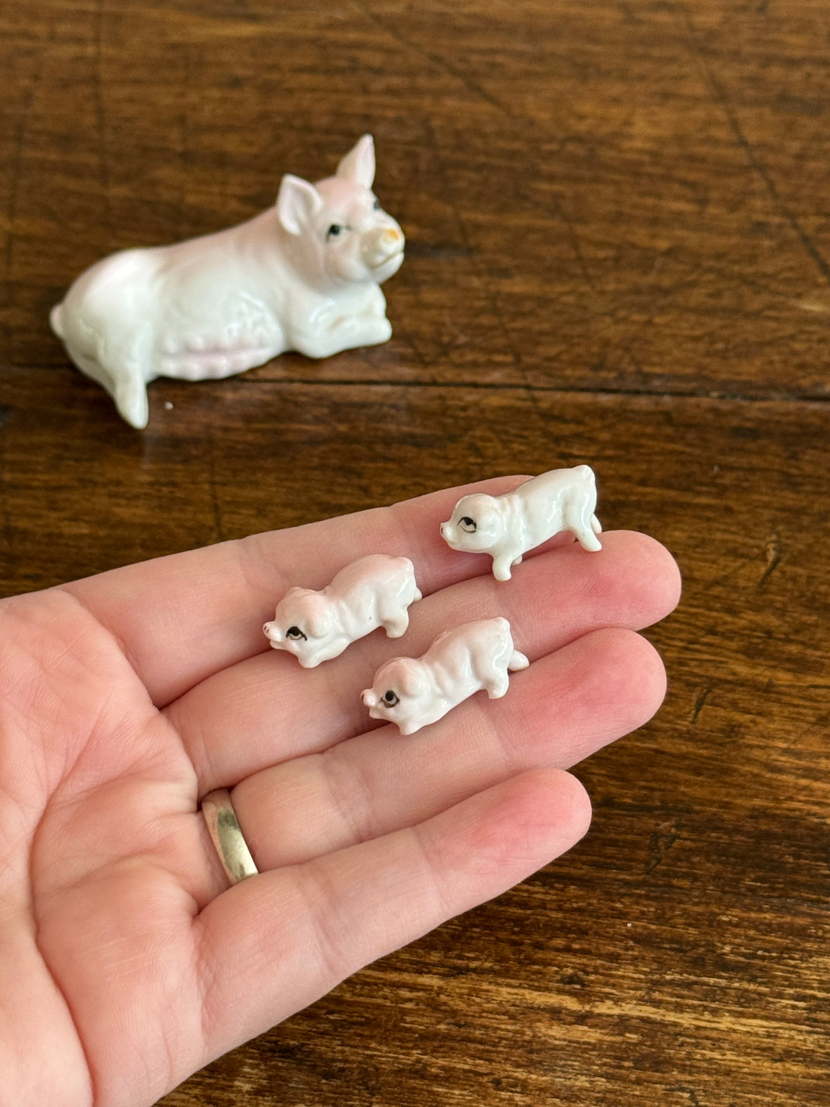 Vintage Bone China Miniature Piggies and Momma - Pig and Piglet Set